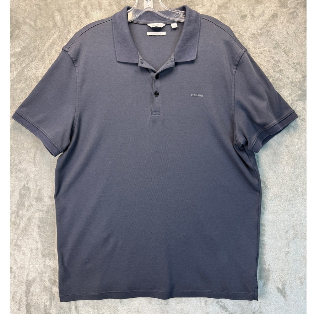 Calvin Klein Men Liquid Touch Polo Shirt Large Charcoal Grey Short Sleeve Cotton